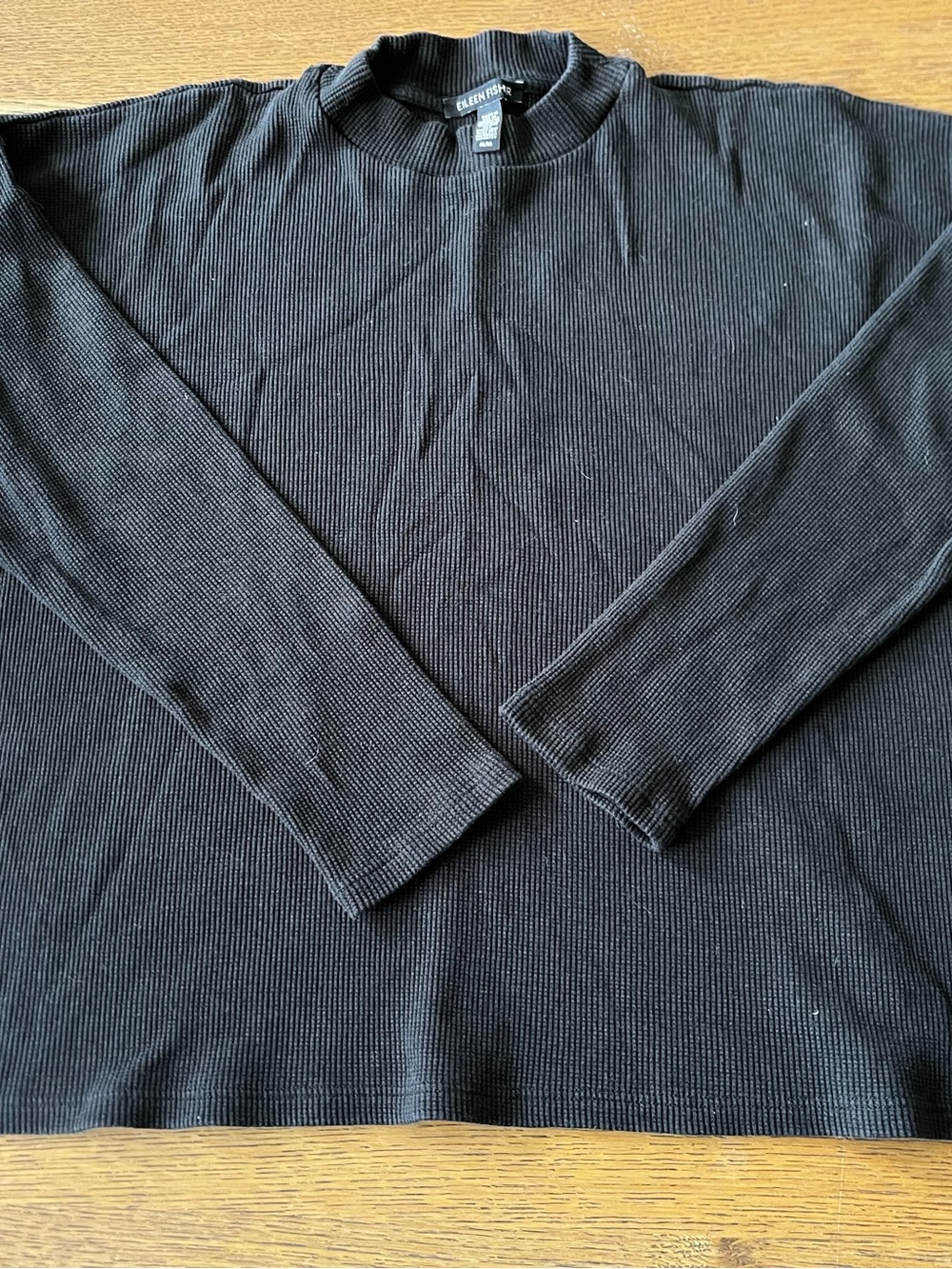 Eileen Fisher Black Thermal Knit Slight Mock Neck Long-Sleeve Top size M